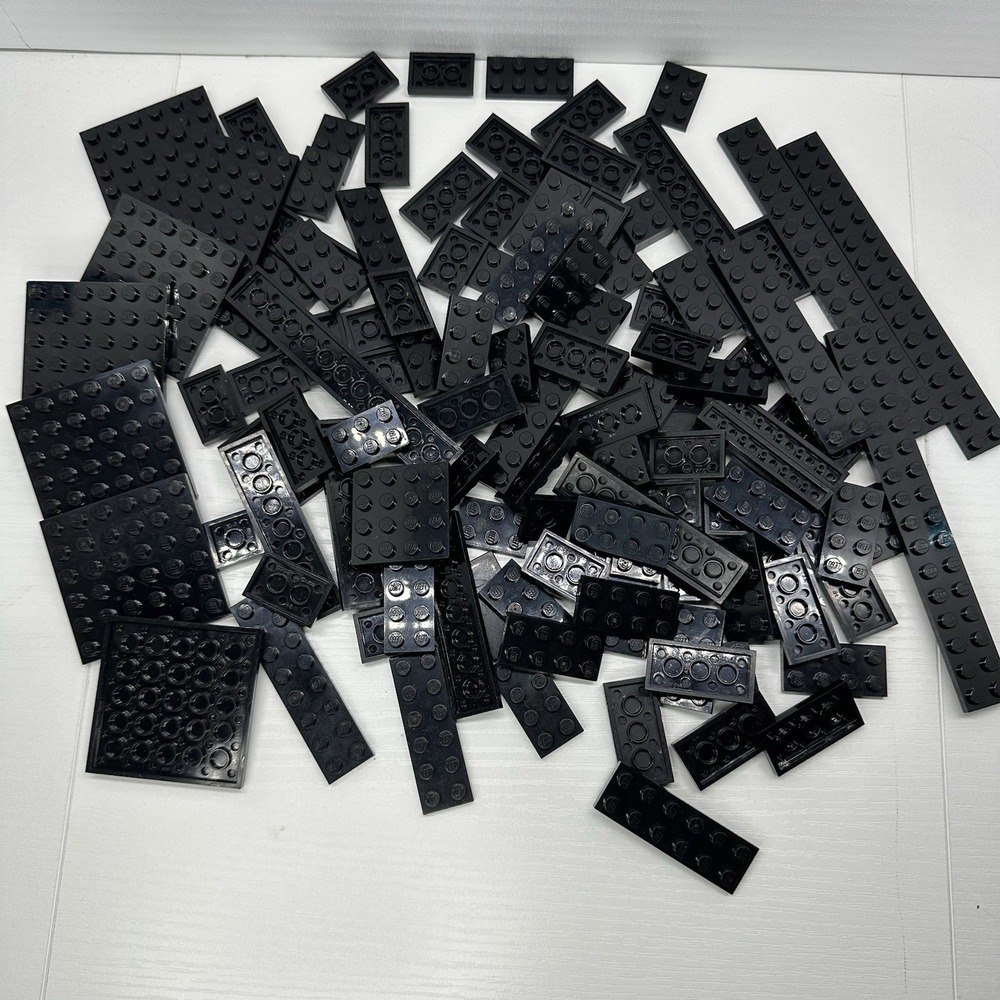 Lego Parts Pieces - Black Plates Lot Of 110 Various Sizes